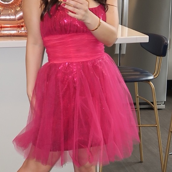 Barbie Pink Sparkly Glitter CocktailDress PromFormal Summer Birthday Sherri Hill - Picture 2 of 5